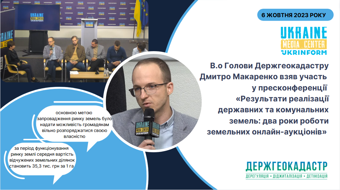 За період функціонування ринку землі середня вартість відчужених земельних ділянок становить 35,3 тис. грн за 1 га, – в. о. Голови Держгеокадастру Дмитро Макаренко